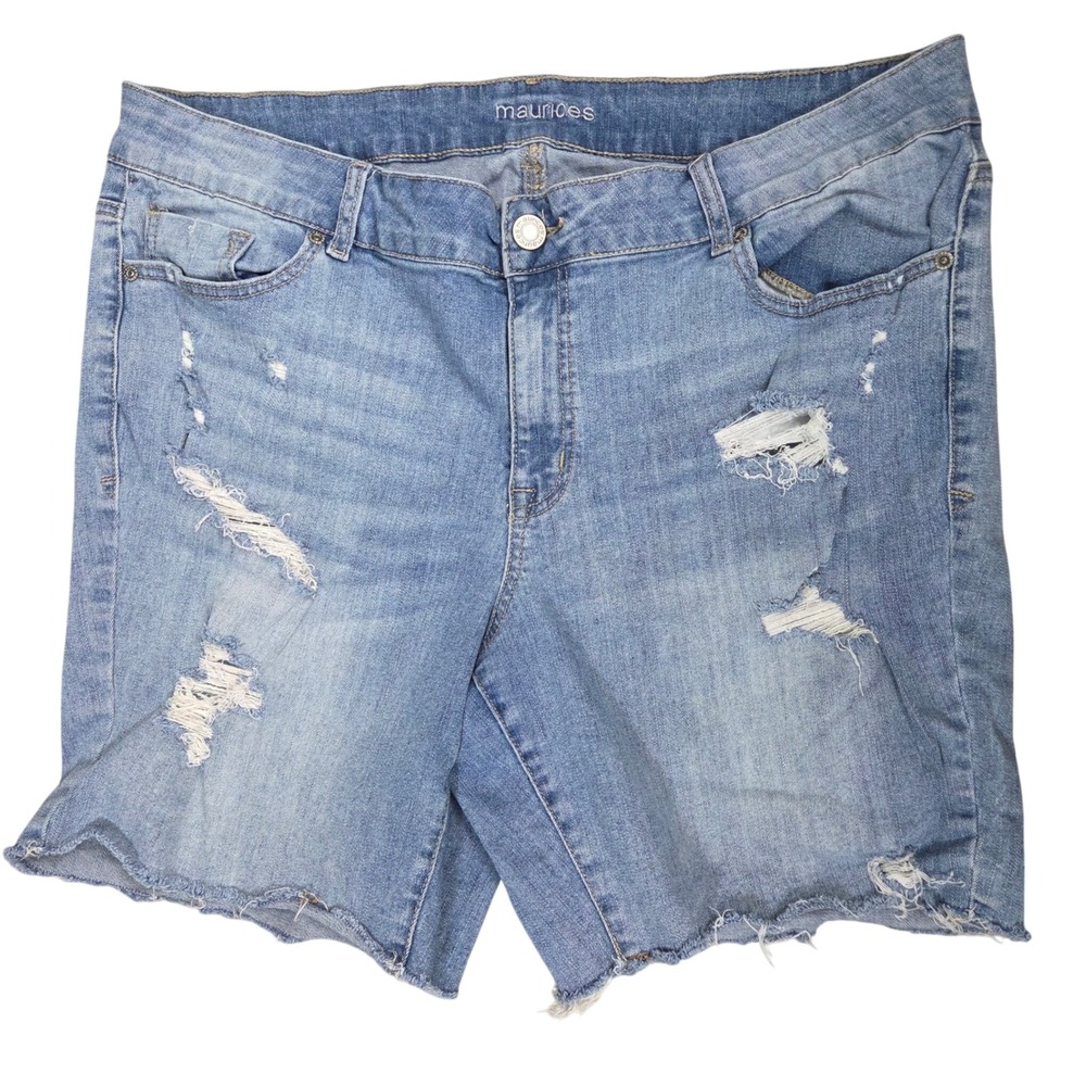 Maurices Distressed Denim Shorts Womens 20W Medium Wash Raw Hem Stretch Jean